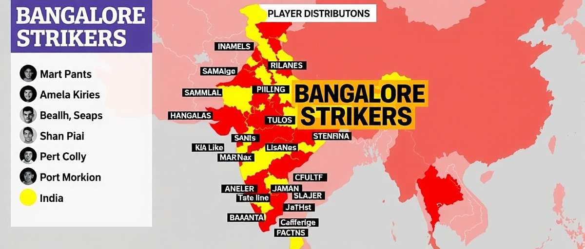 Bangalore Strikers Player Distribution in India Heat map showing Bangalore Strikers player distribution across India